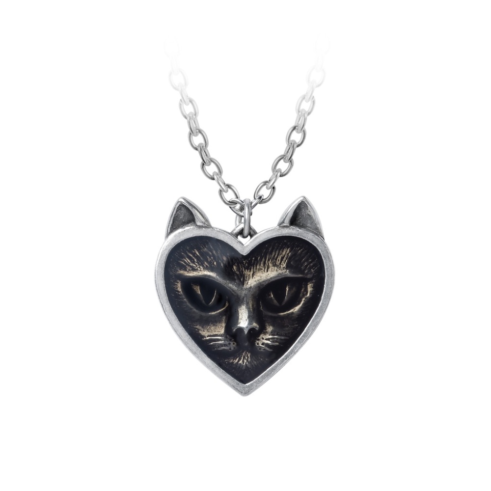 Alchemy Gothic Love Heart Shaped Cat Face Necklace NWT